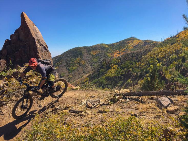 Mountain biker riding Heart Trail on Mt. Elden in Flagstaff