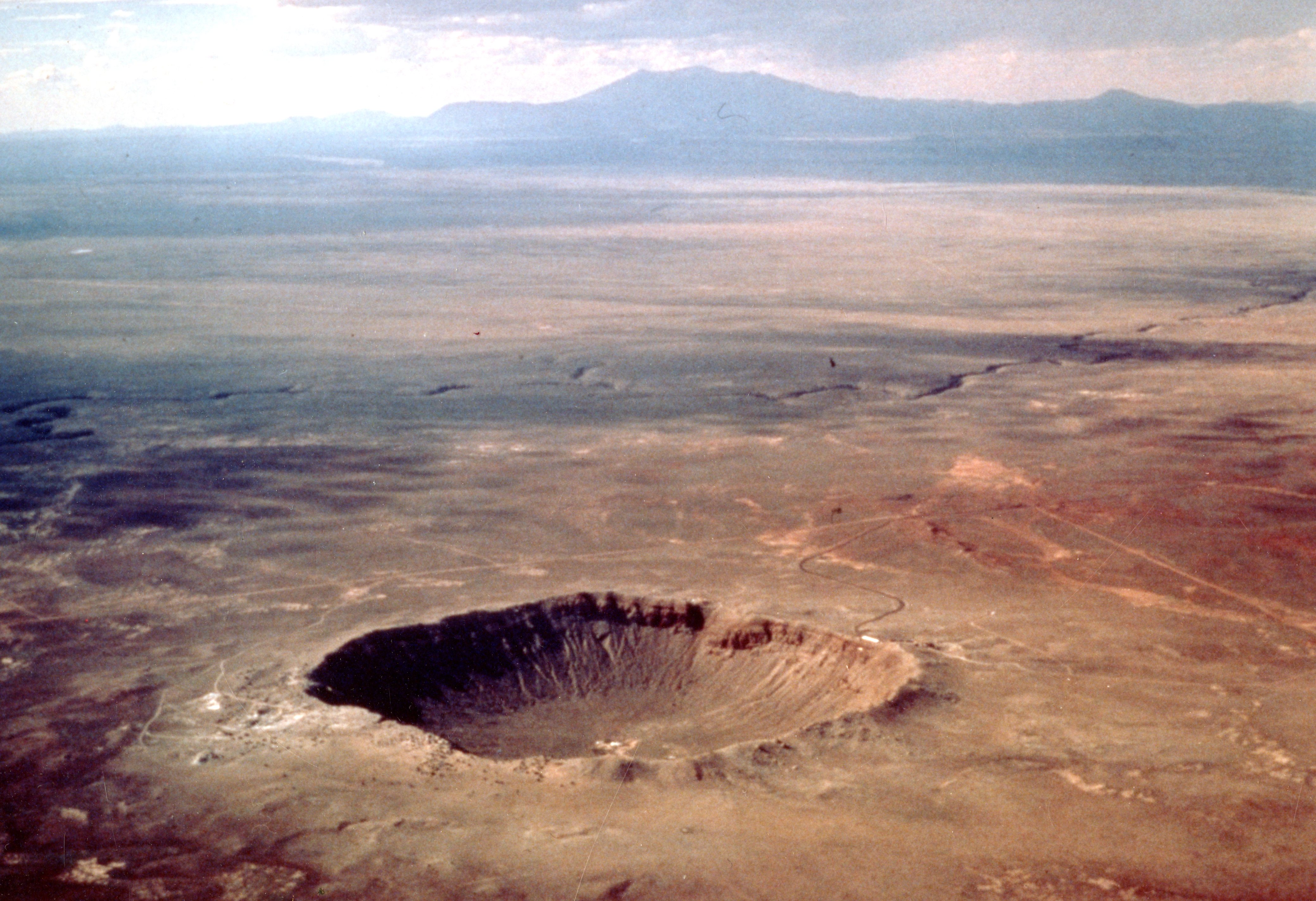 Aerial view of Meteor Crater, the world's best-preserved meteorite impact site in Arizona